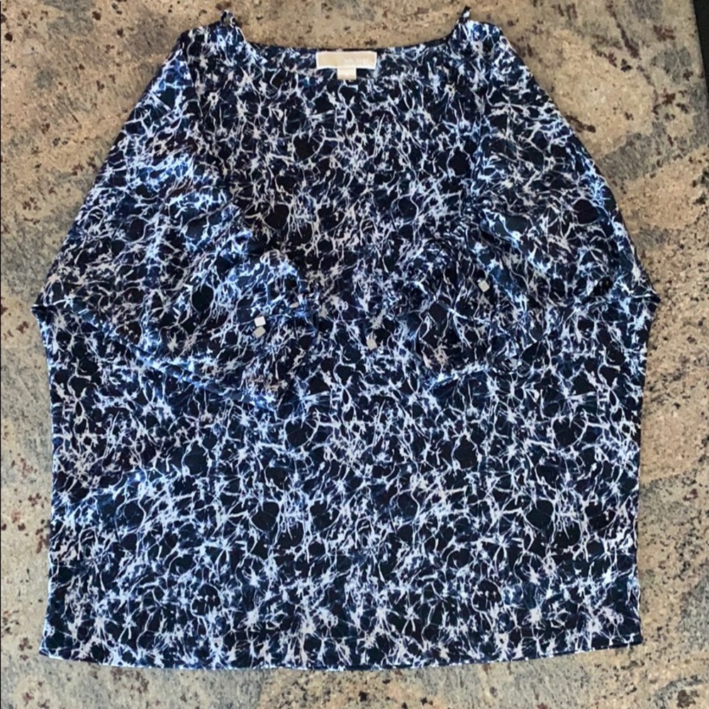 Michael Kors blouse deep blue and white pattern